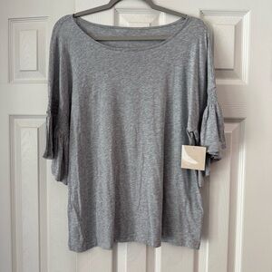 NWT 14th & Union Heather Gray Ruffle Sleeve Blouse